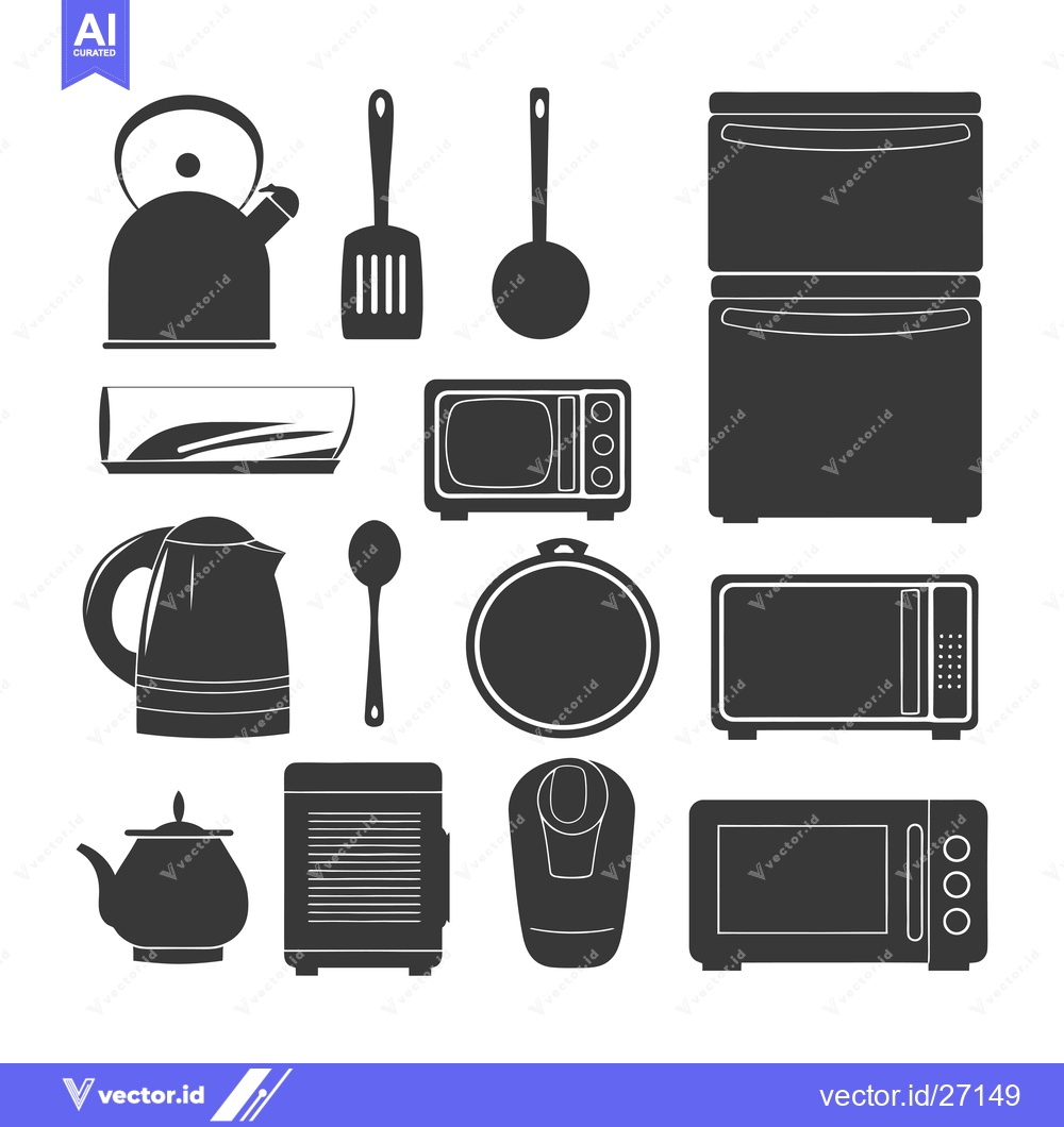 Premium Vector dari Black Silhouettes of Kitchen Appliances and Utensils