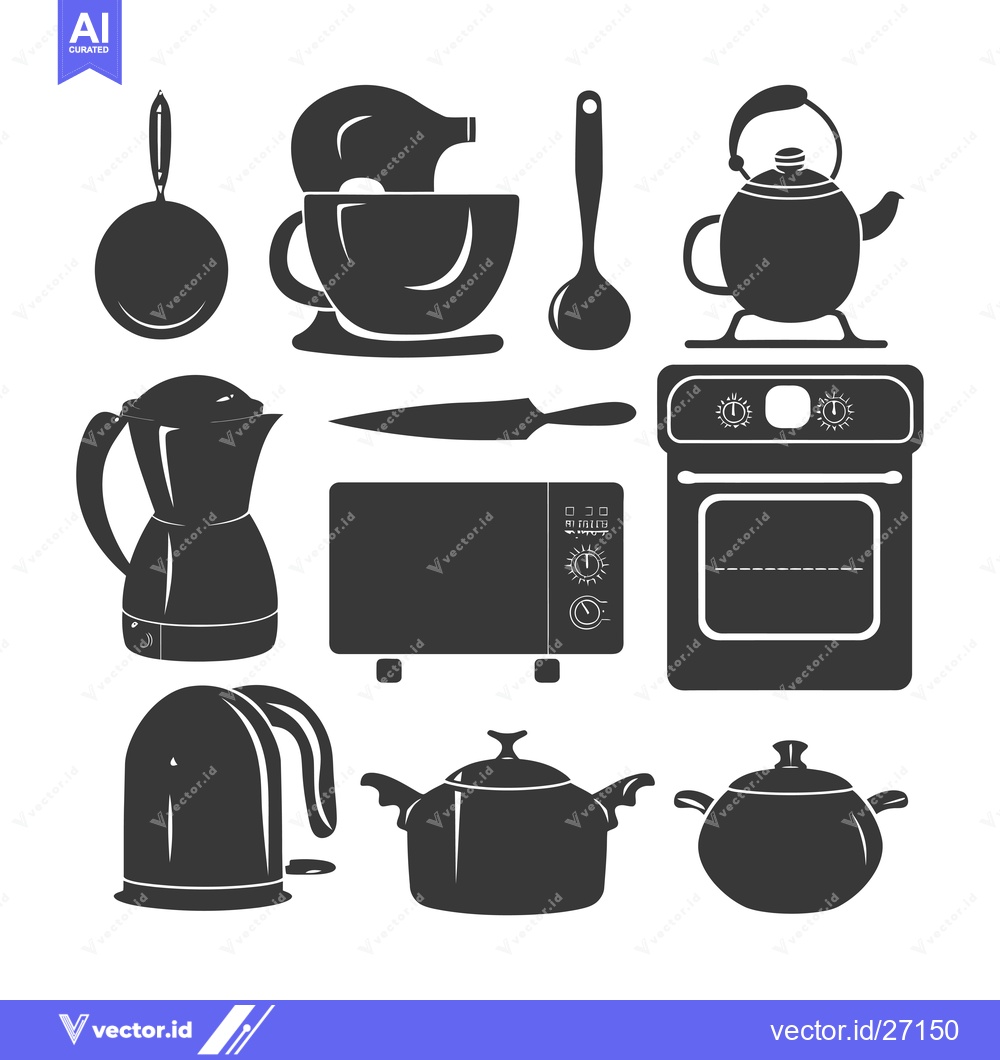 Premium Vector dari Black Silhouettes of Kitchen Appliances and Utensils