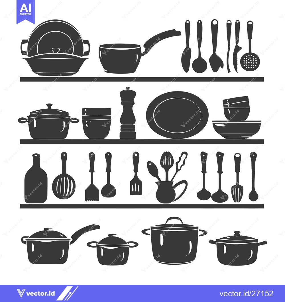 Premium Vector dari Black Silhouettes of Kitchenware on White Background
