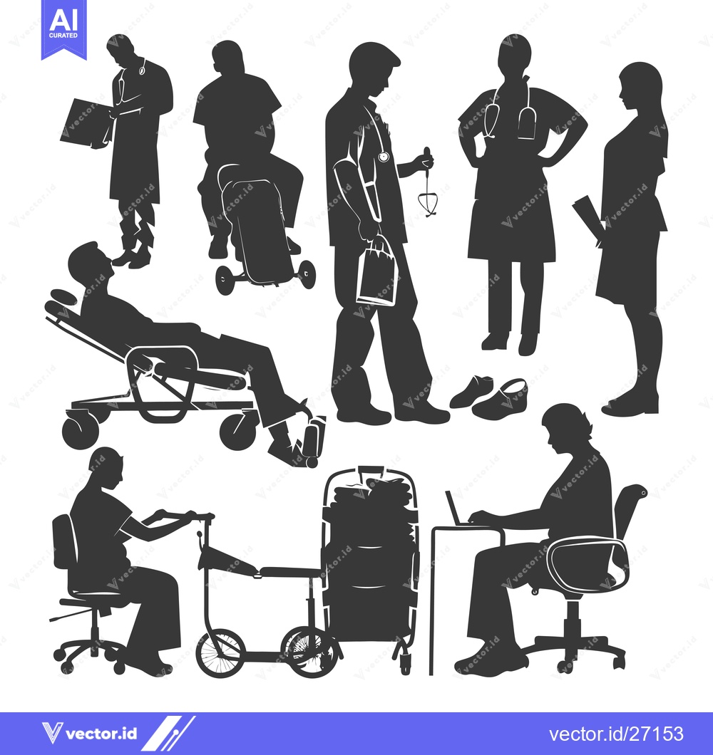 Premium Vector dari Black Silhouettes of Medical Professionals and Patients in a Hospital