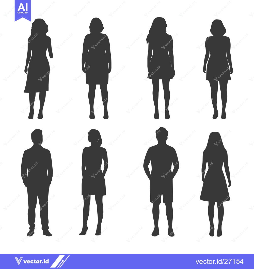 Premium Vector dari Black Silhouettes of Men and Women Standing in Various Poses