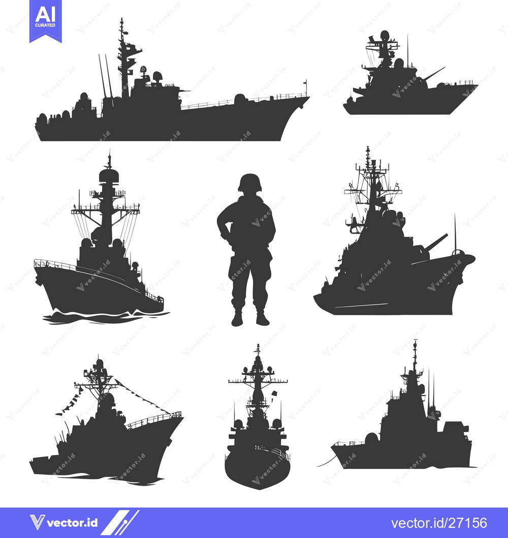 Premium Vector dari Black Silhouettes of Navy Ships and a Sailor