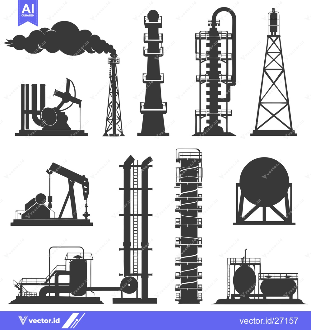 Premium Vector dari Black Silhouettes of Oil and Gas Industry Structures