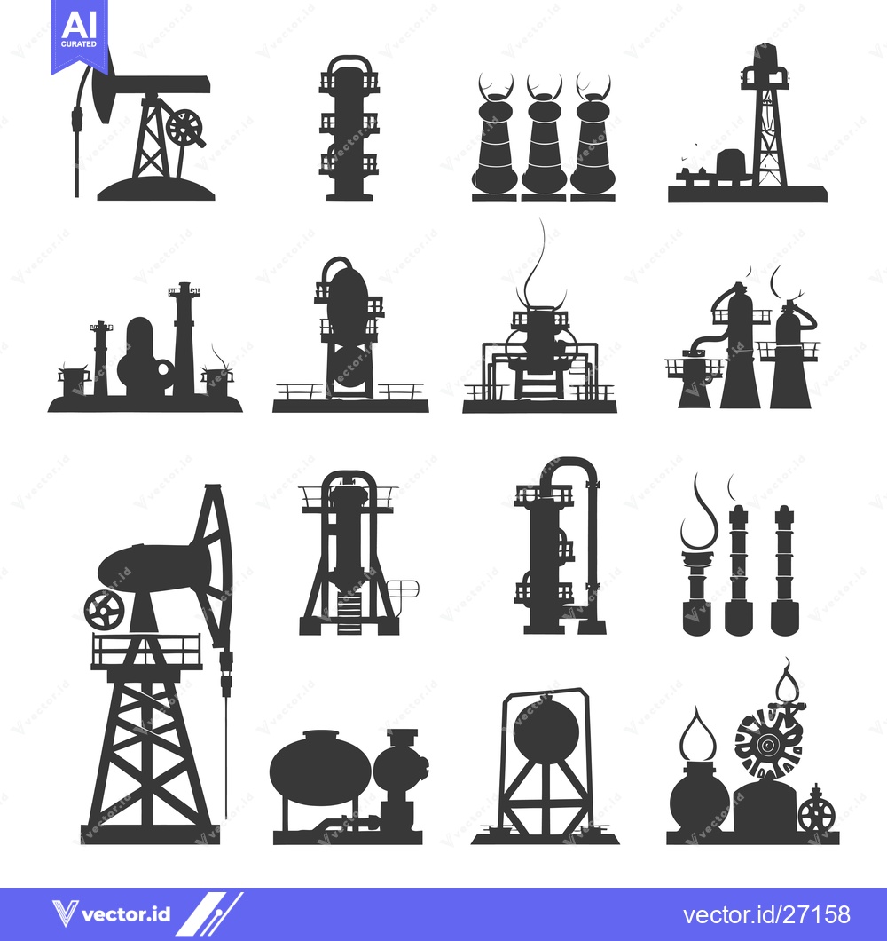 Premium Vector dari Black Silhouettes of Oil Refinery Equipment and Structures