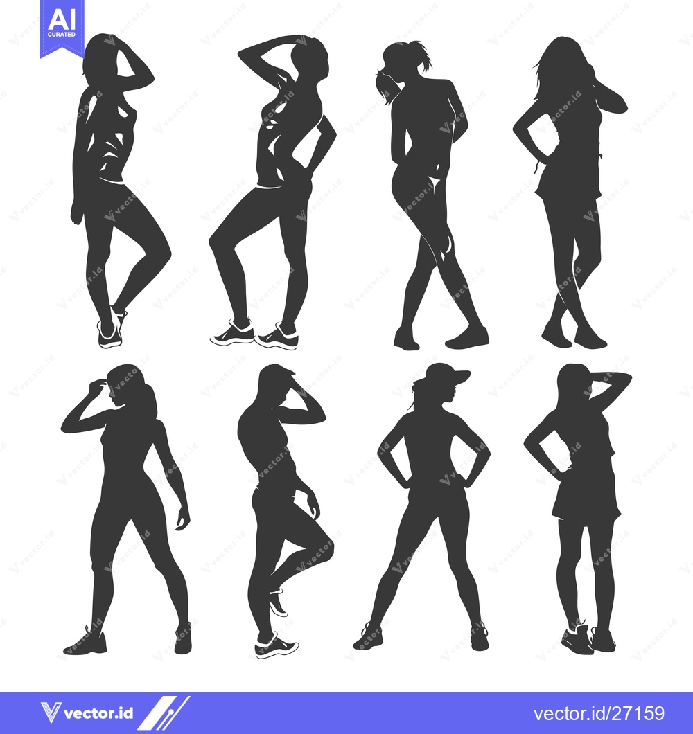 Premium Vector dari Black Silhouettes of People in Various Poses