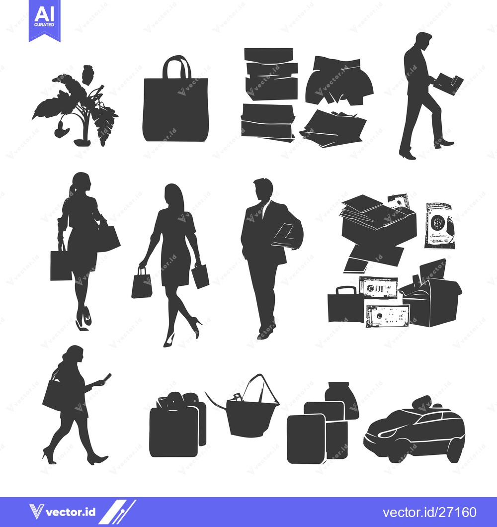 Premium Vector dari Black Silhouettes of People, Objects, and Money