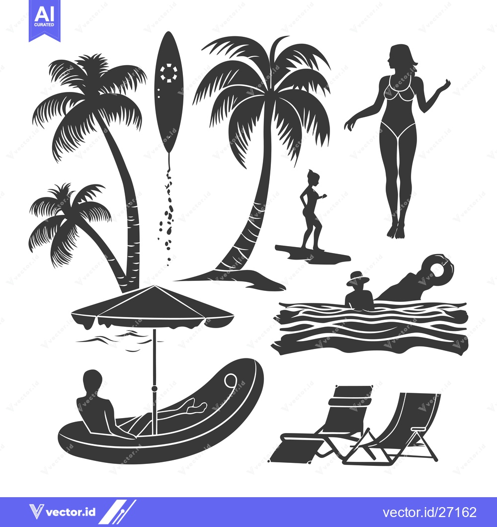 Premium Vector dari Black Silhouettes of Summer Vacation Activities and Objects