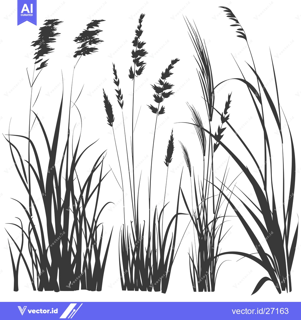 Premium Vector dari Black Silhouettes of Tall Grass and Wheat