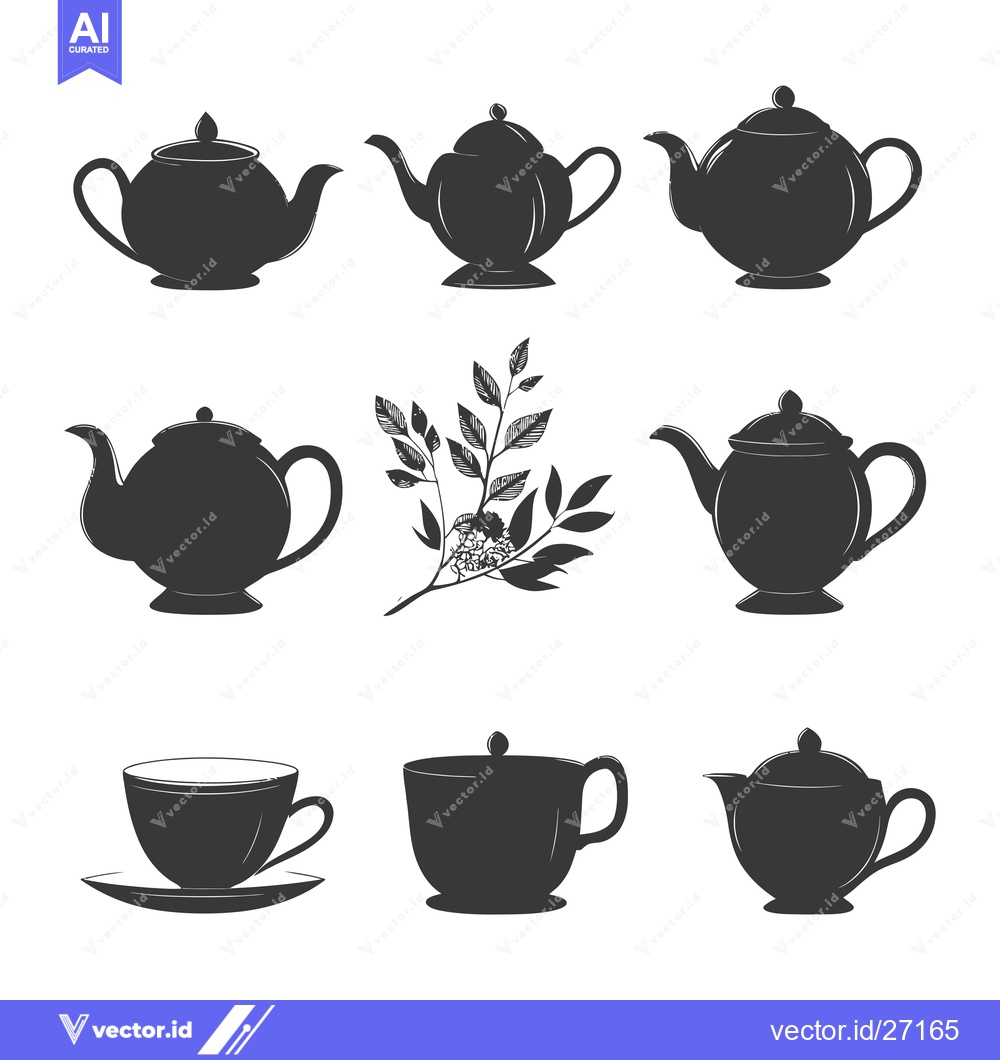 Premium Vector of Black Silhouettes of Teapots and Teacups