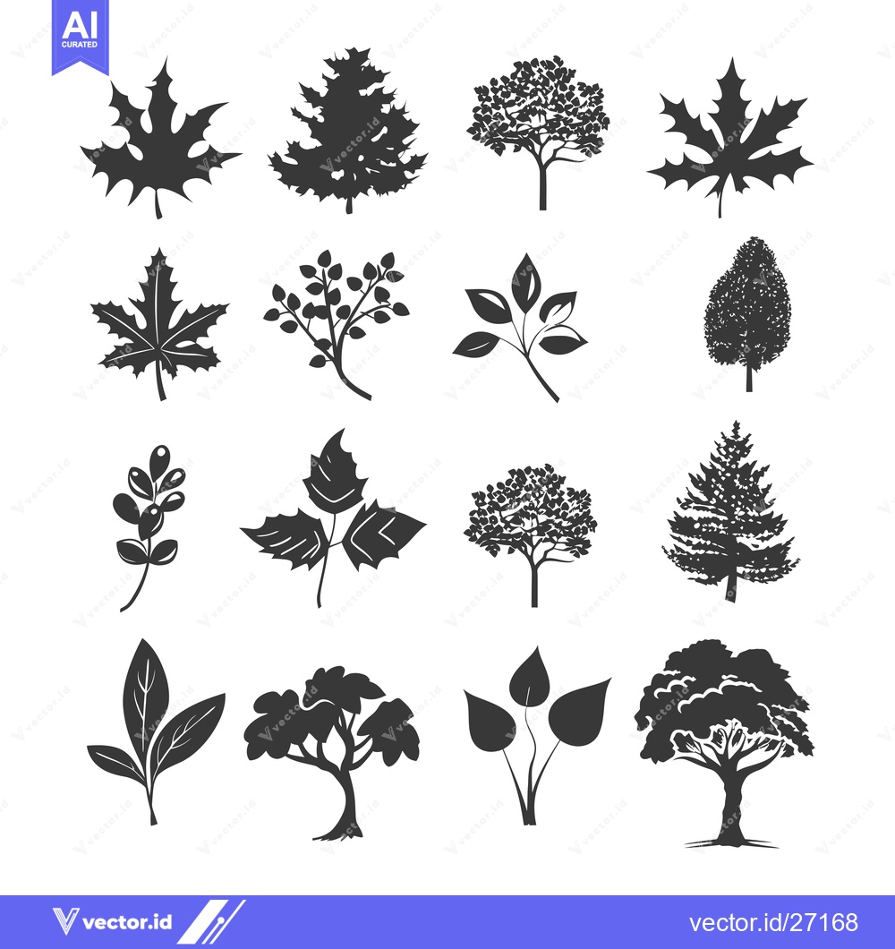 Premium Vector of Black Silhouettes of Trees and Leaves