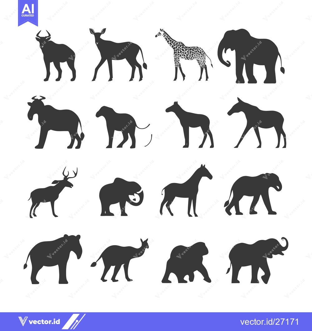 Premium Vector of Black Silhouettes of Various African Animals