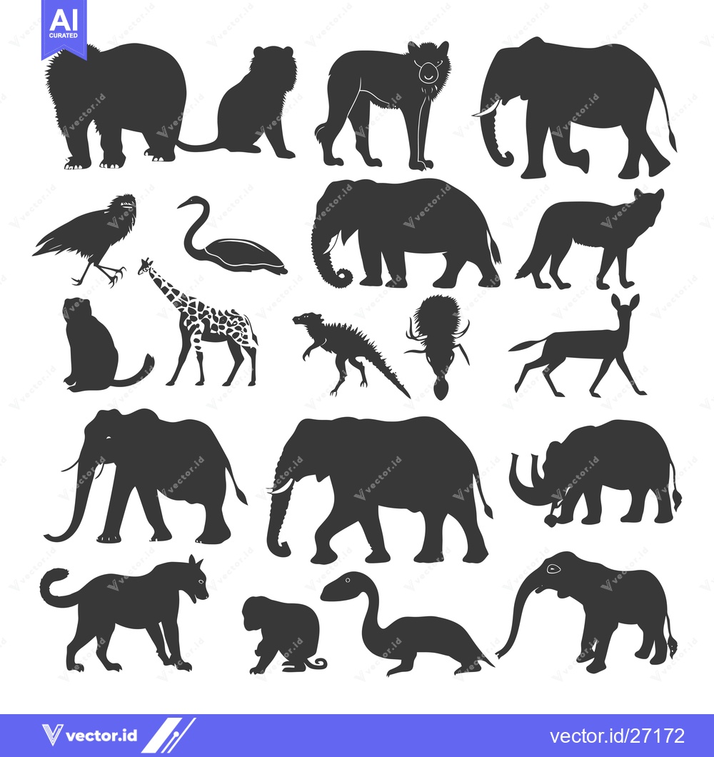 Premium Vector dari Black Silhouettes of Various Animals