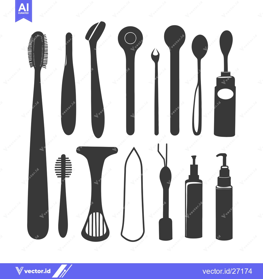 Premium Vector dari Black Silhouettes of Various Hygiene and Beauty Tools