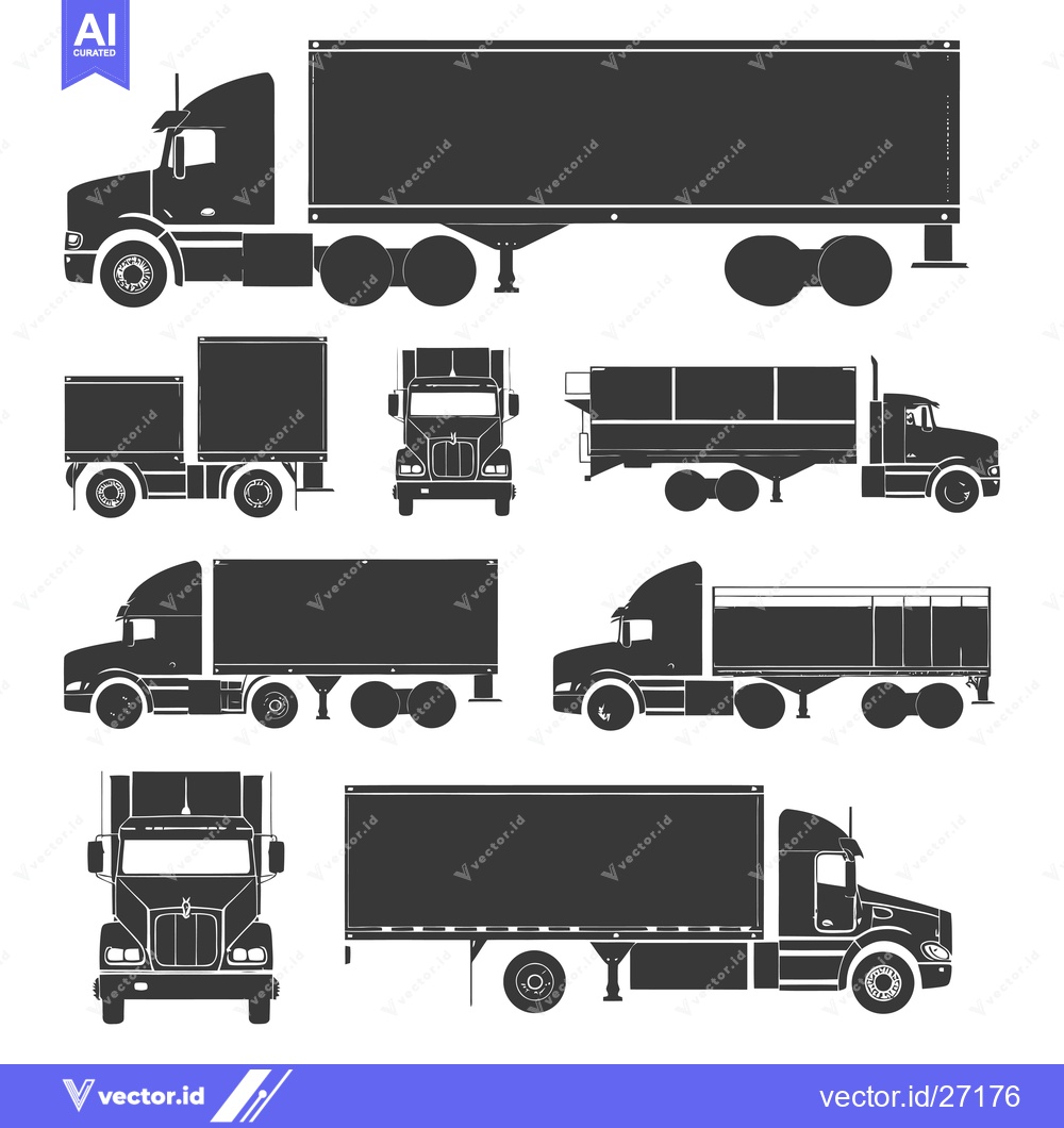 Premium Vector of Black Silhouettes of Various Semi-Trucks and Trailers