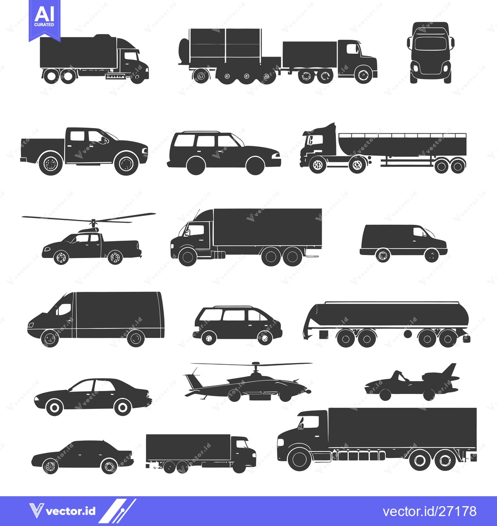 Premium Vector of Black Silhouettes of Various Vehicles and Transportation