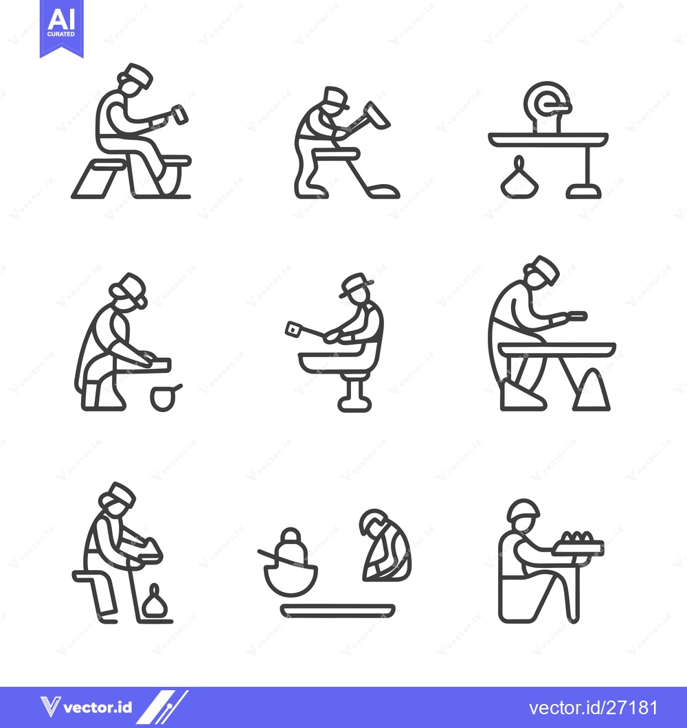 Premium Vector dari Blacksmith Craftsman Line Icons Set