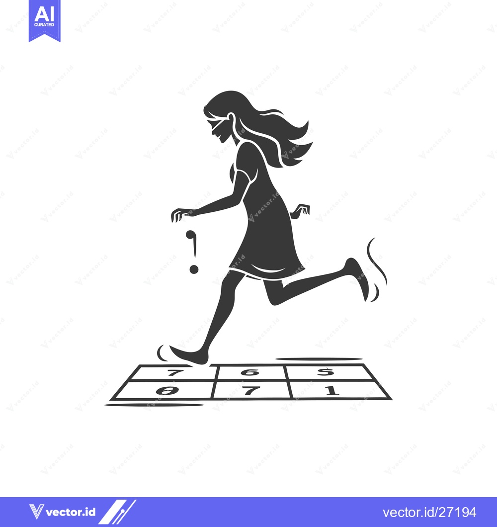 Premium Vector of Blindfolded Woman Playing Hopscotch