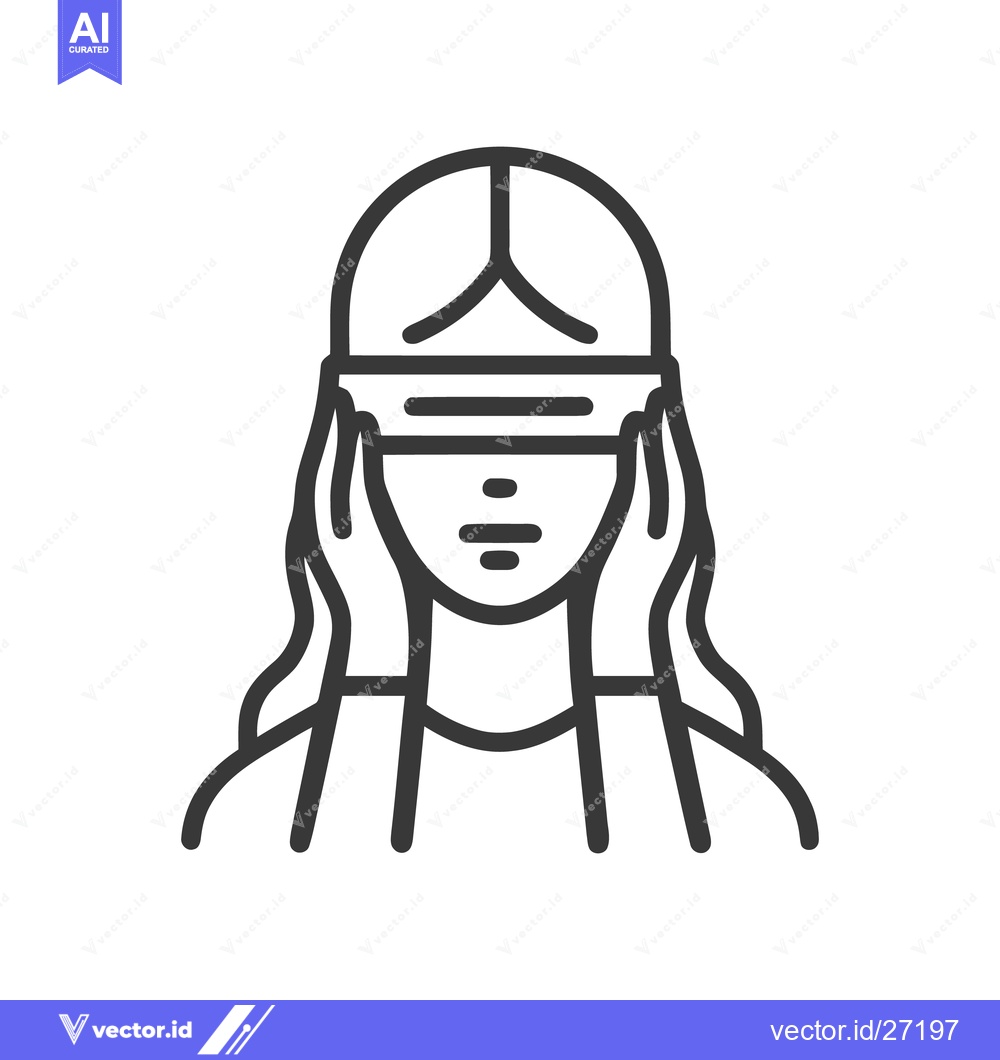 Premium Vector of Blindfolded Woman Icon: Minimalist Line Art Symbolizing Ignorance or J