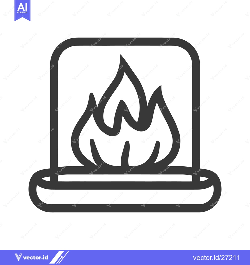 Premium Vector of An outlined image depicting a fireplace with burning flames inside