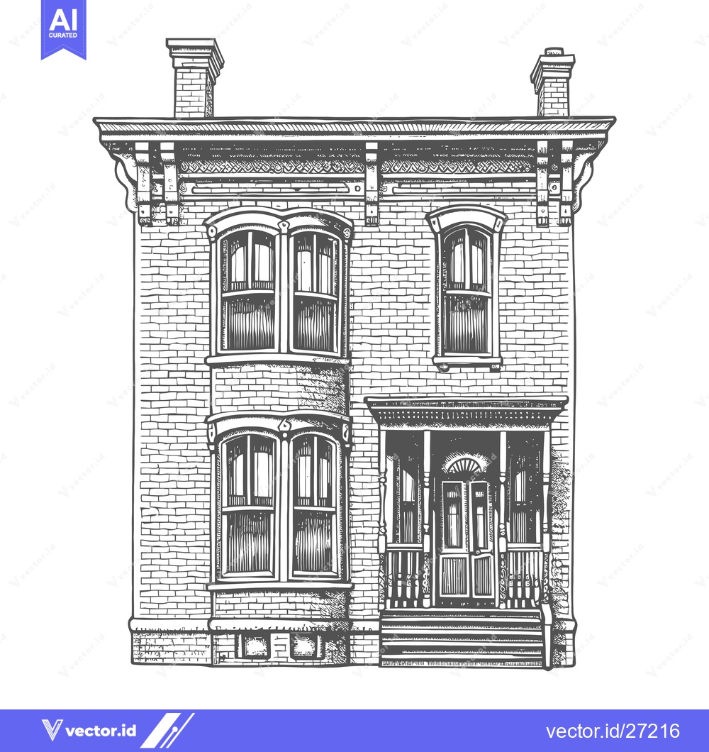Premium Vector dari Victorian Brick House Architectural Drawing Illustration