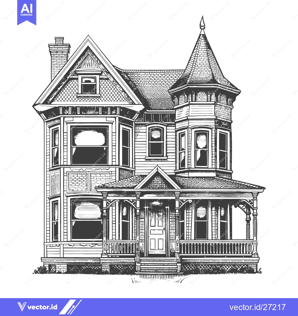 Premium Vector dari Victorian Era House Architectural Drawing Illustration