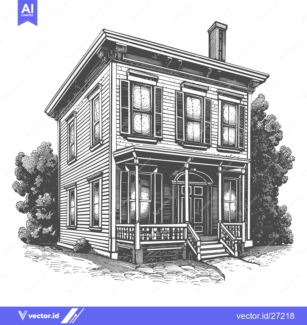 Premium Vector dari A Classic Victorian Style House with a Porch