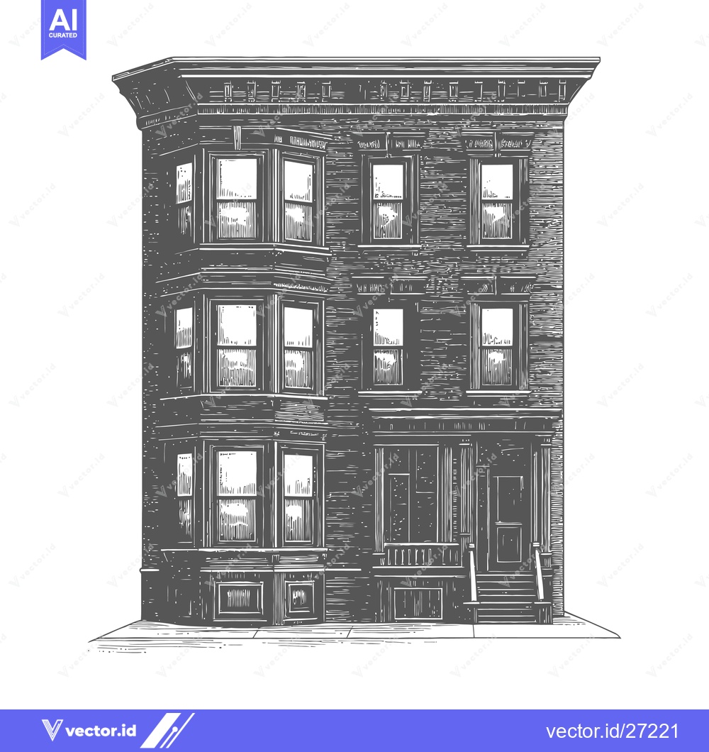 Premium Vector of Three Story Brick Building Cityscape Architectural Drawing