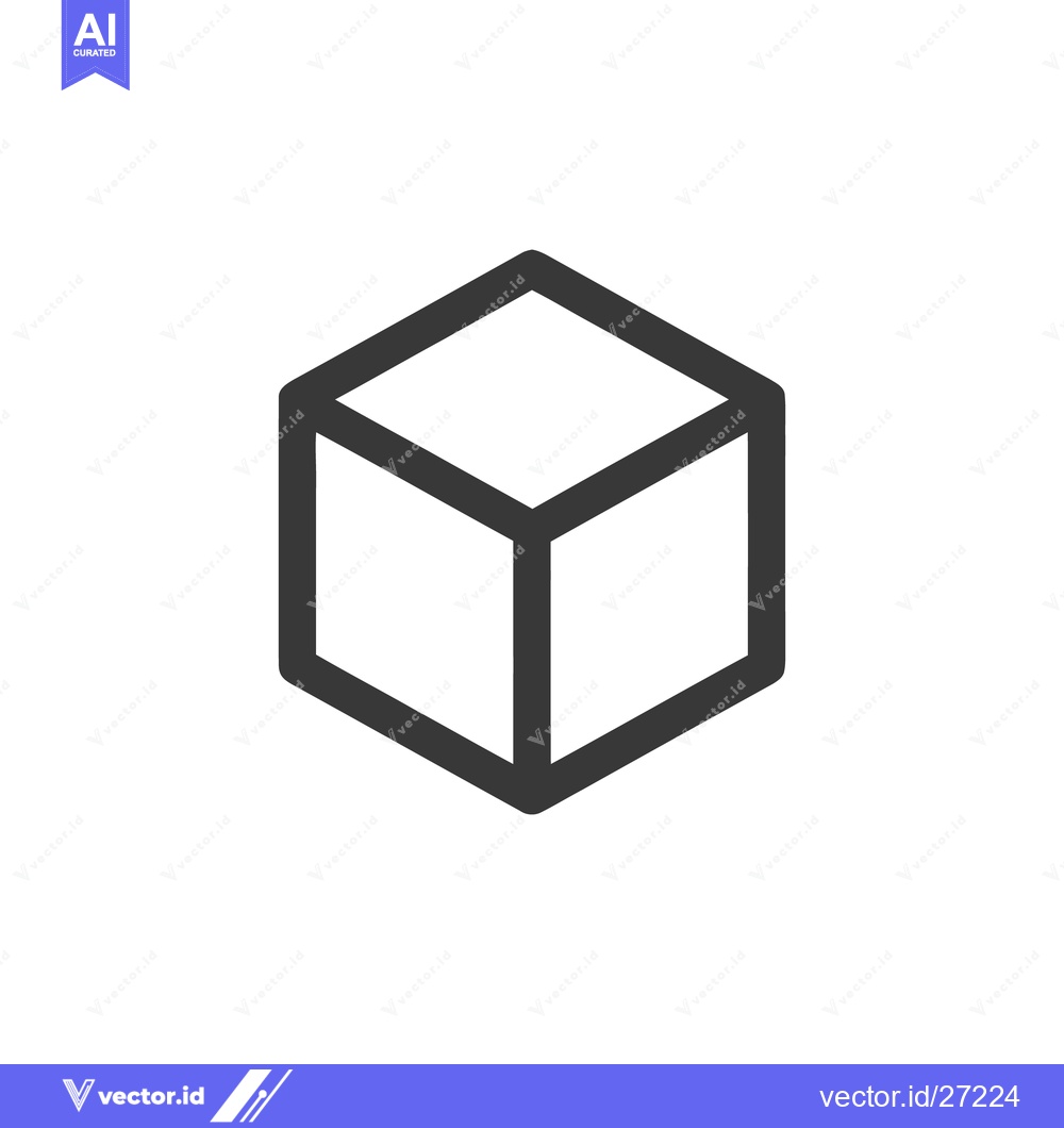 Premium Vector of Minimalist Cube Outline Icon on White Background, Geometric Simplicity