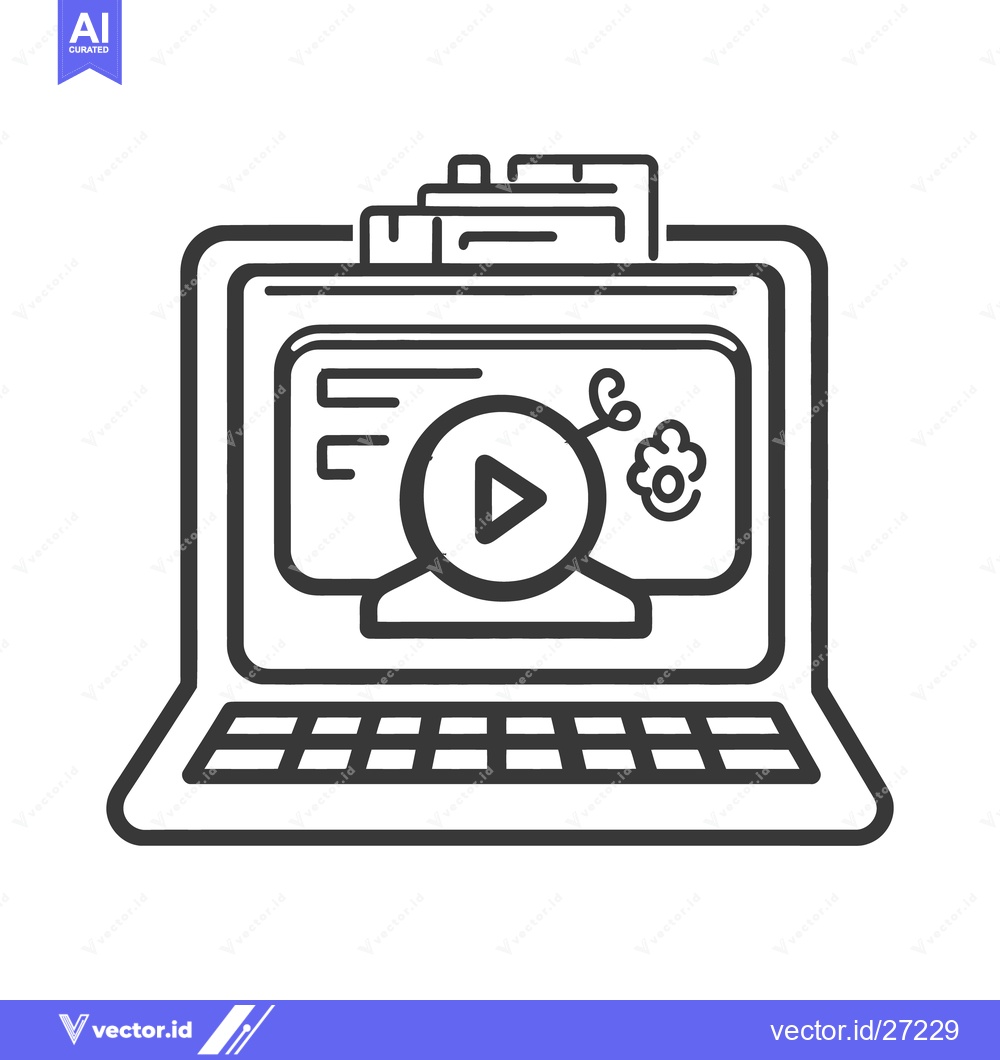 Premium Vector of A laptop computer is displaying a video file with decorative elements