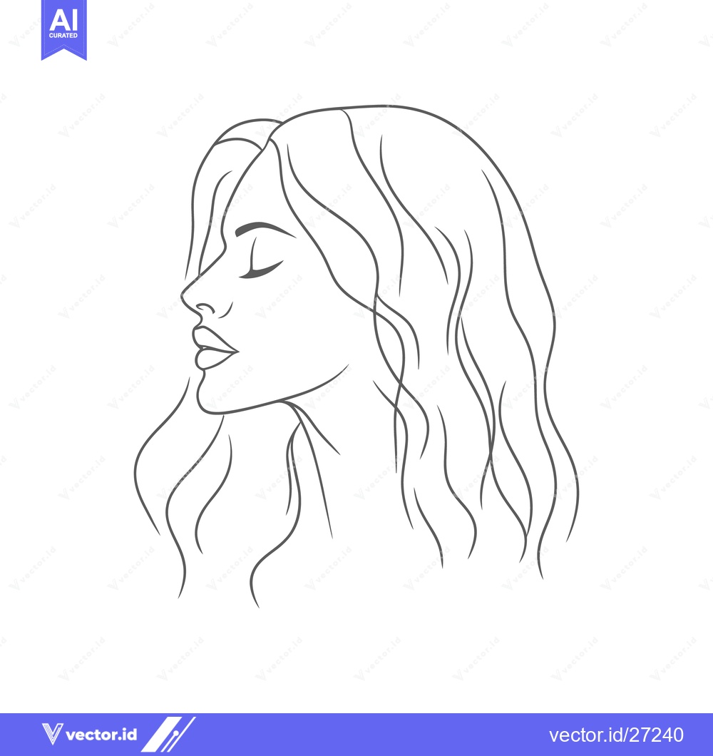Premium Vector of A simplistic line drawing depicting a womans face and hair