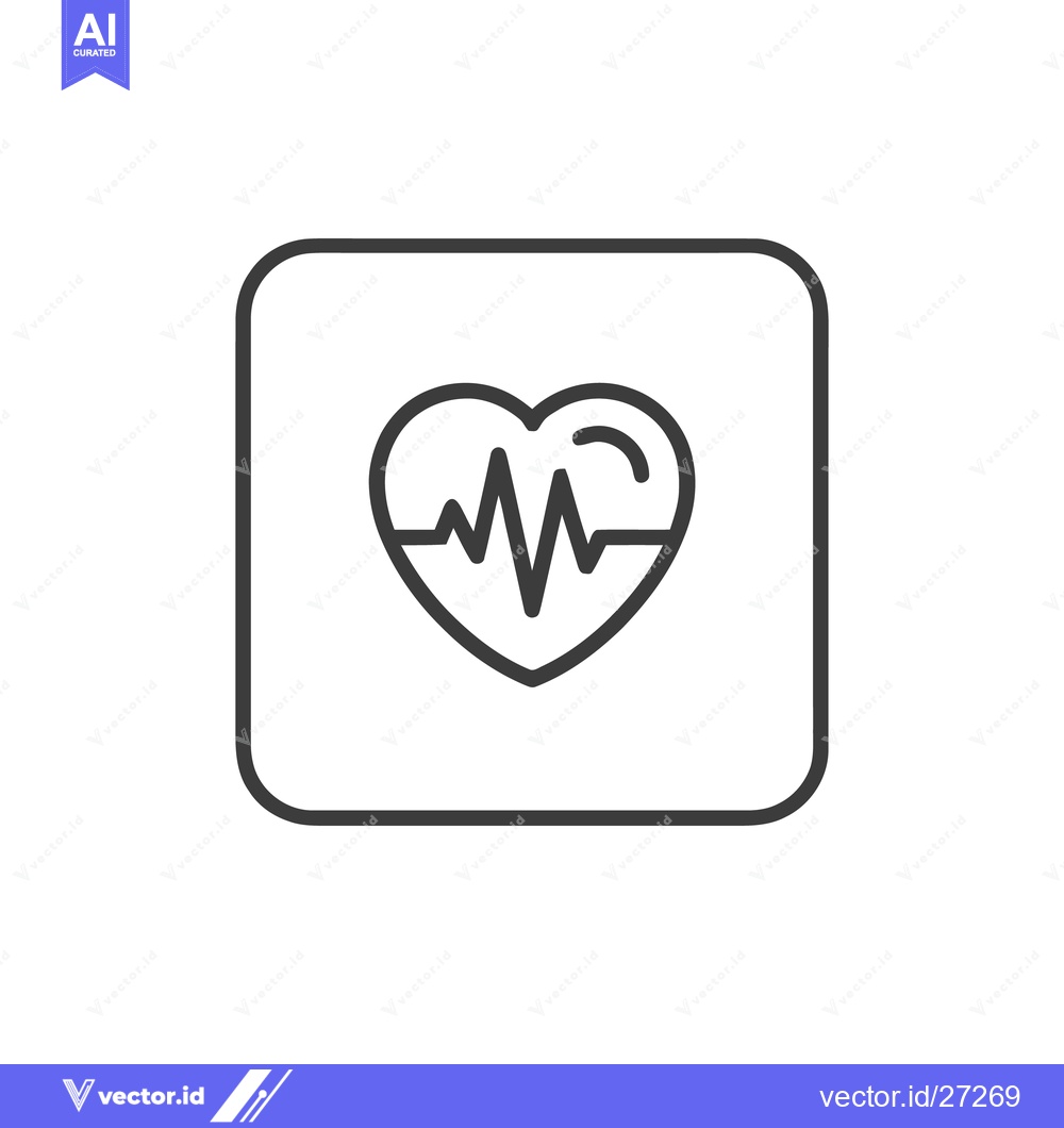 Premium Vector dari Heartbeat Icon in Rounded Square, Medical Symbol, Line Art