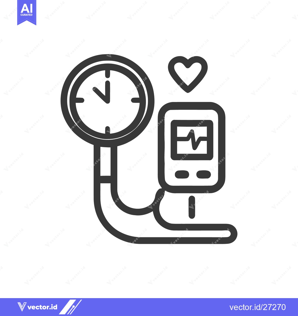 Premium Vector dari Blood Pressure Monitor Icon with Heartbeat Display and Clock, Medical