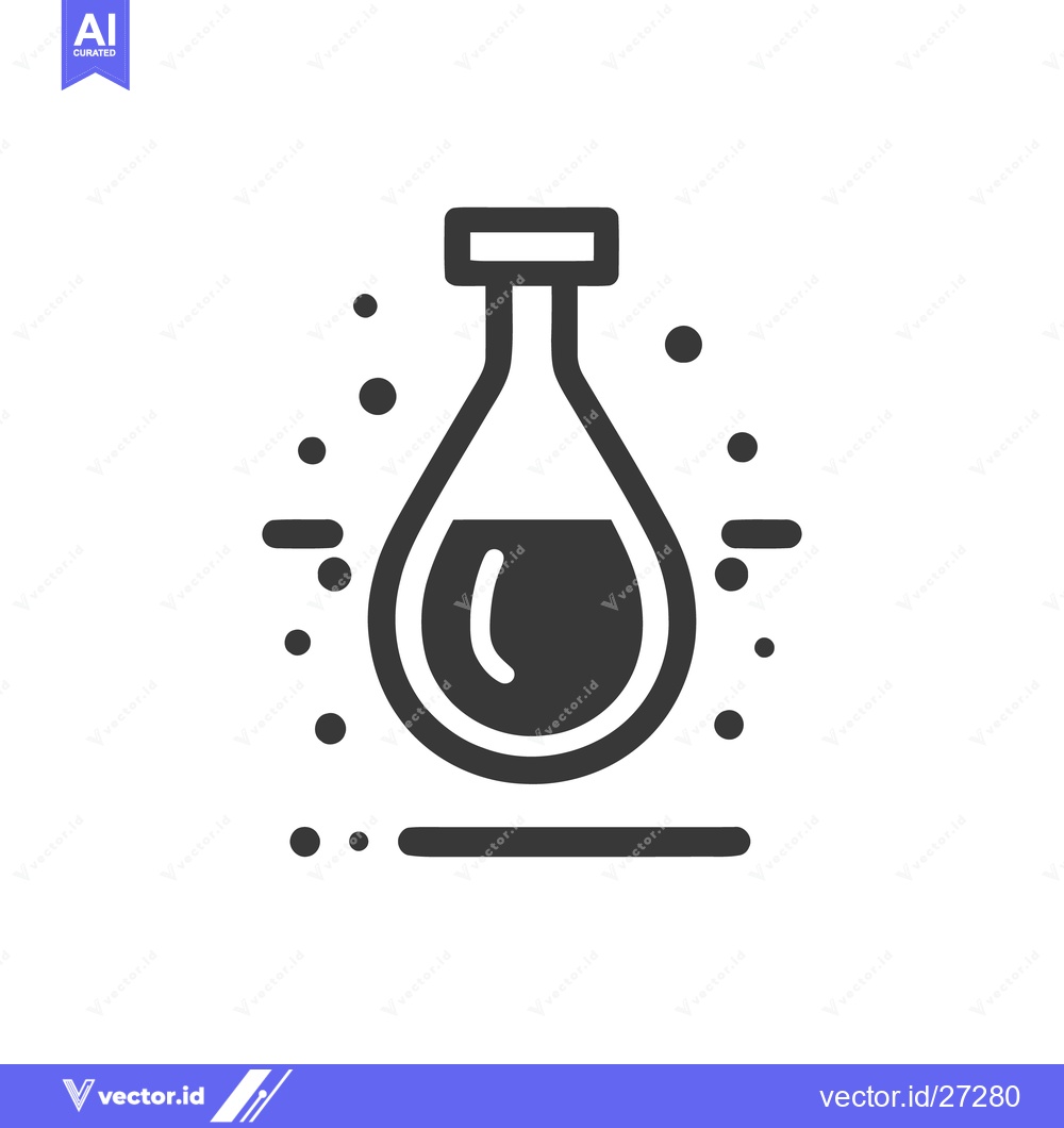 Premium Vector of Minimalist Chemistry Flask Icon with Bubbles and Base Line