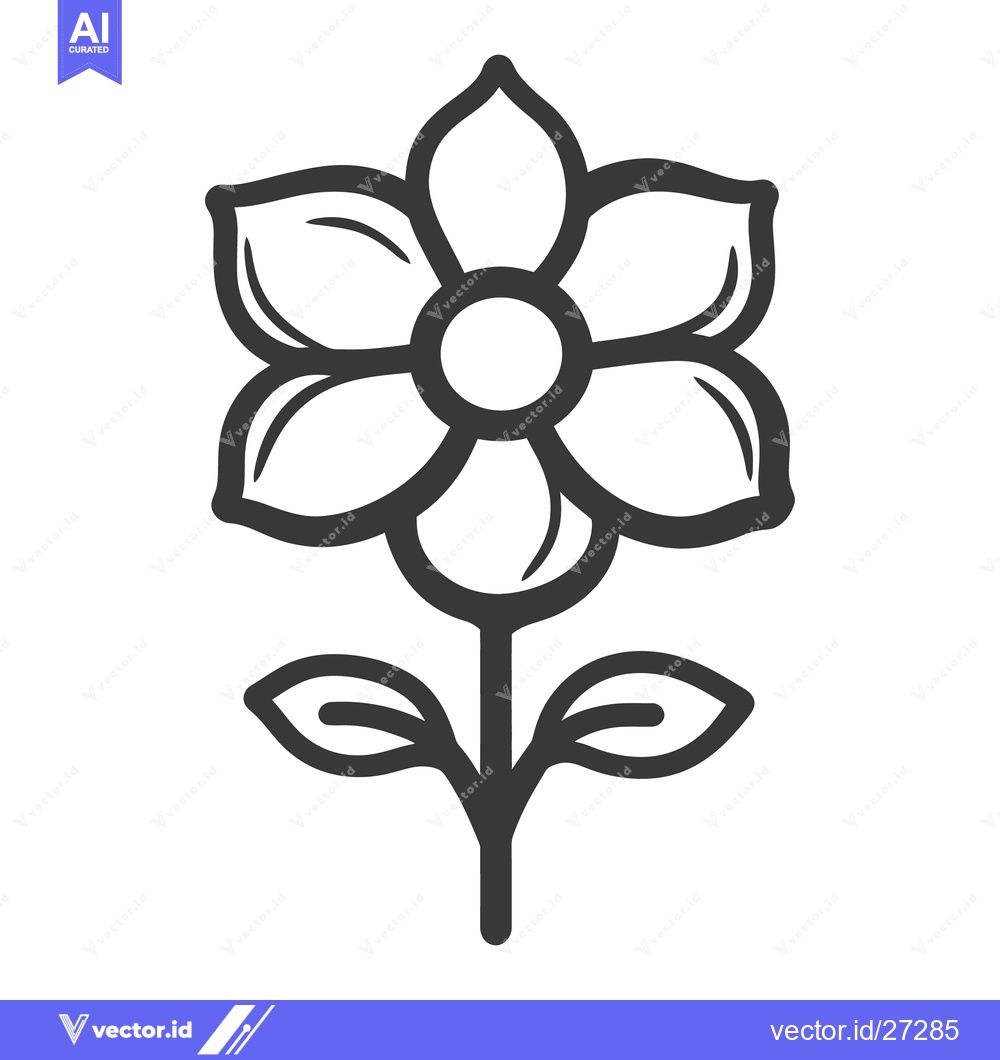 Premium Vector of A black and white stylized image of a flower with leaves