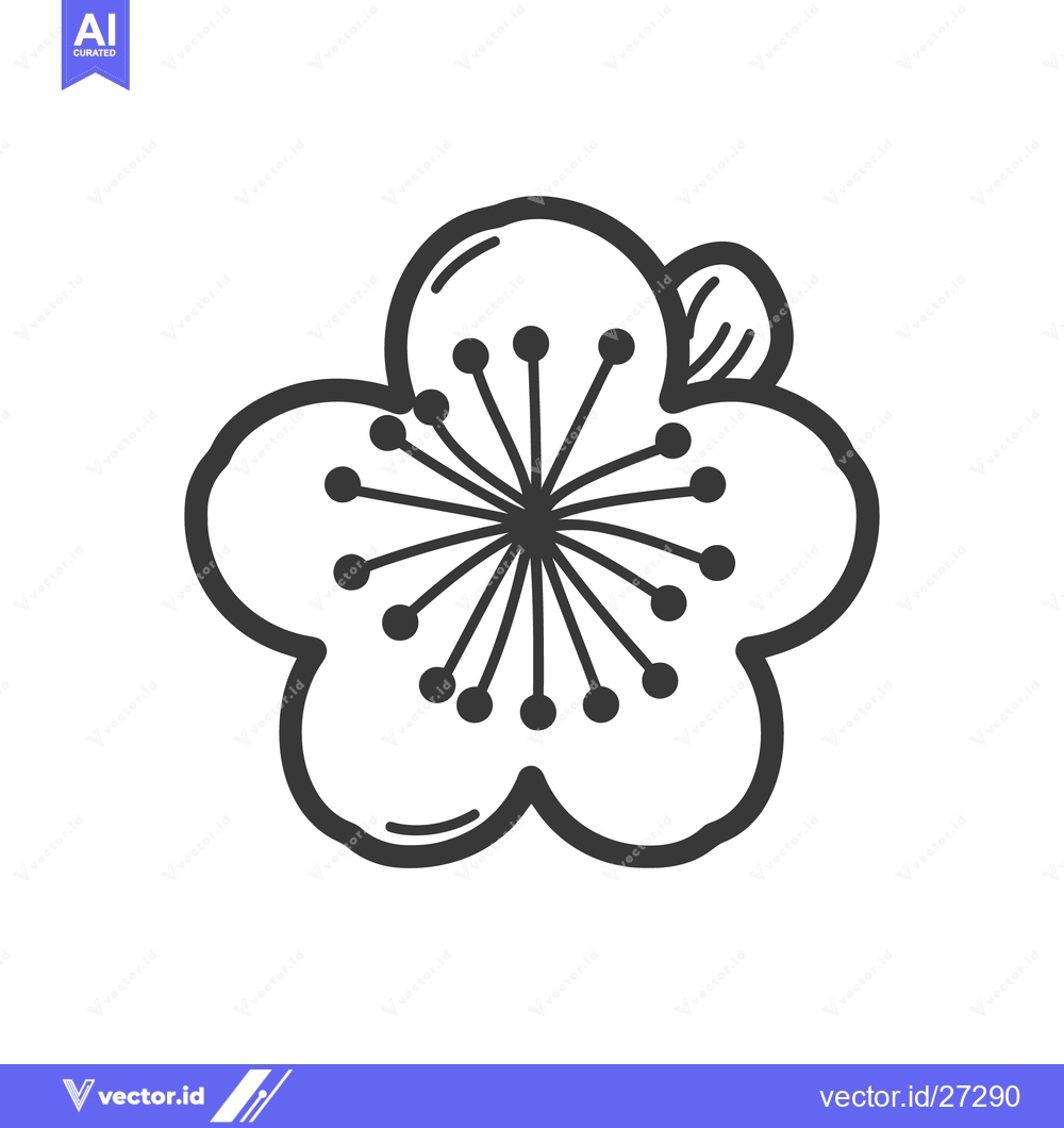 Premium Vector dari A simple outline drawing of a beautiful five petaled flower blossom