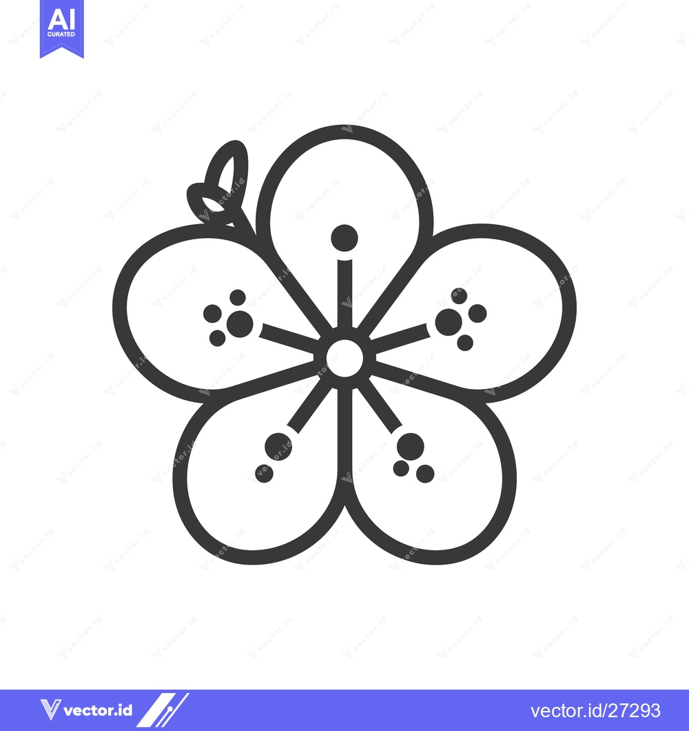 Premium Vector of Simple illustration of a five petaled flower with small leaves