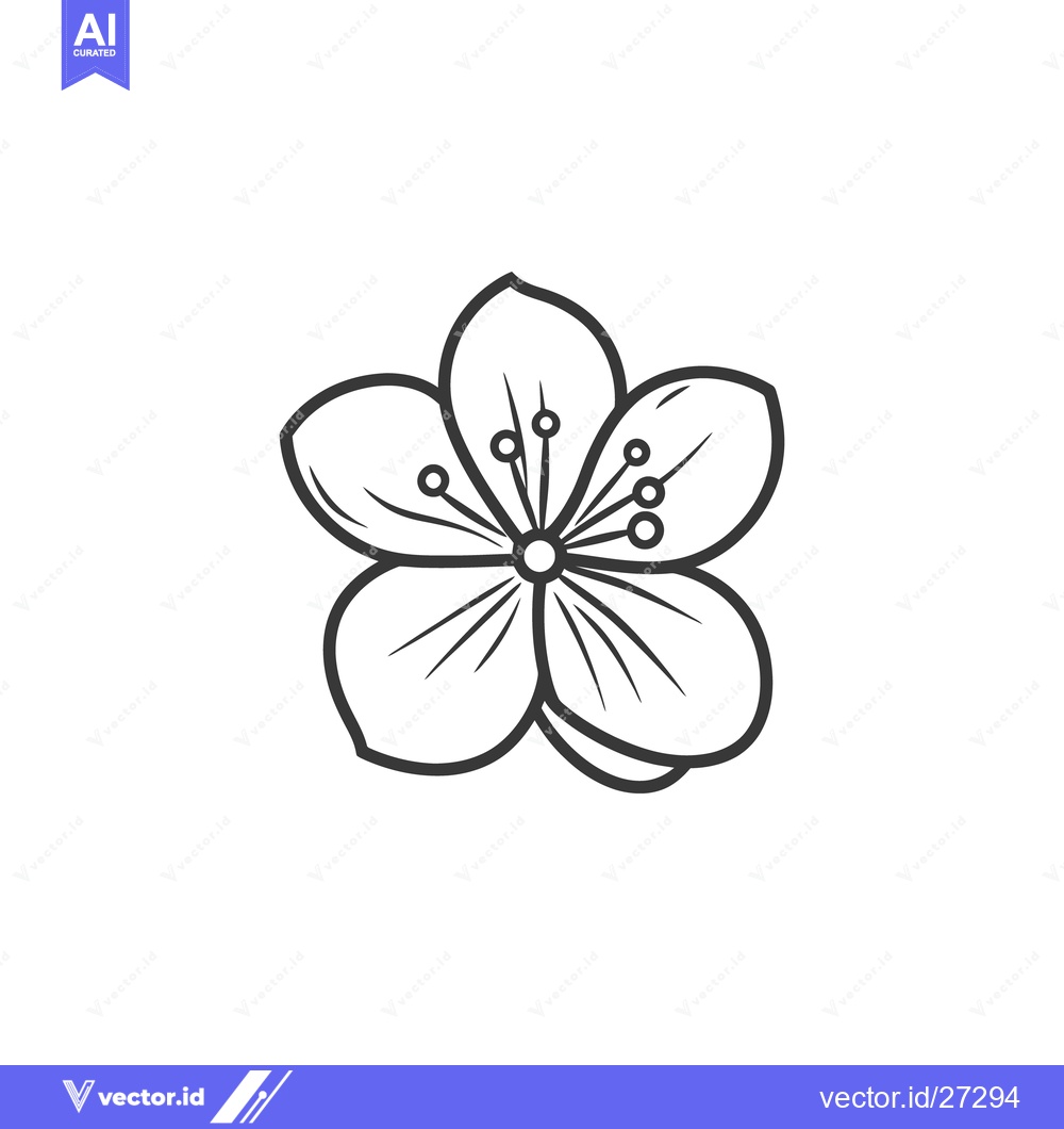 Premium Vector dari A single simple five petaled floral blossom illustration in black outl