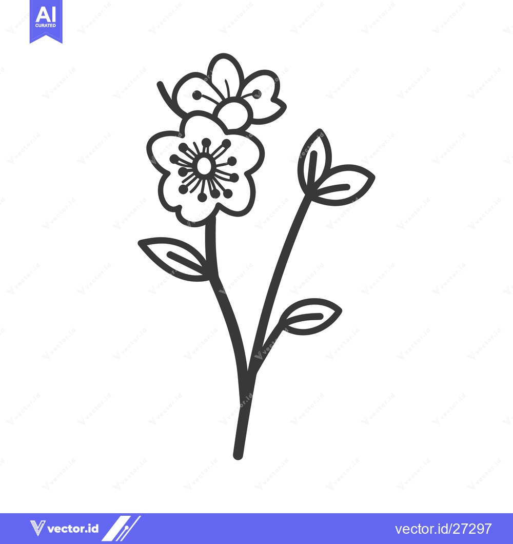 Premium Vector dari A simple black and white illustration of delicate flower and leaves