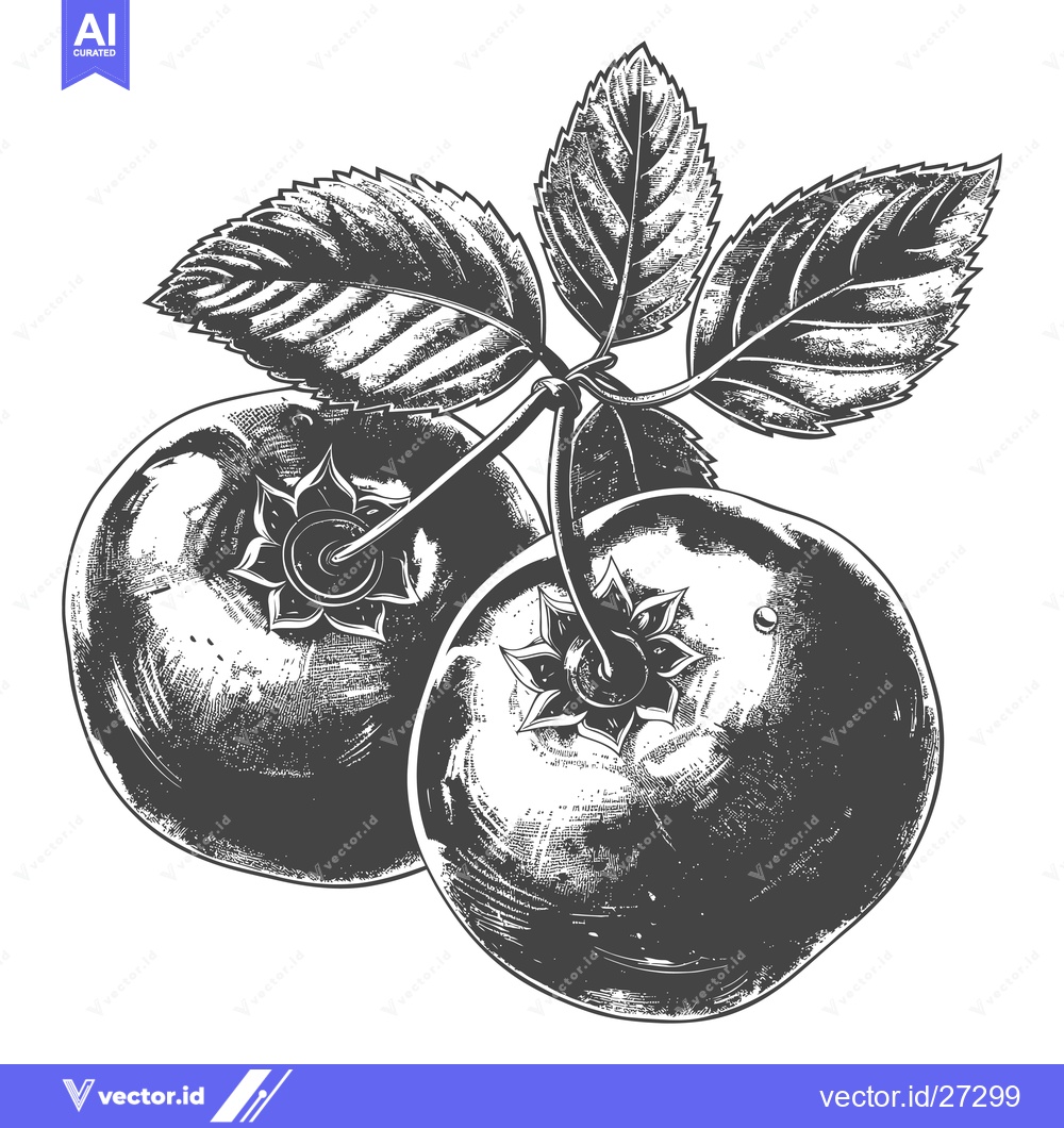 Premium Vector of Two ripe berries with leaves attached on a stem