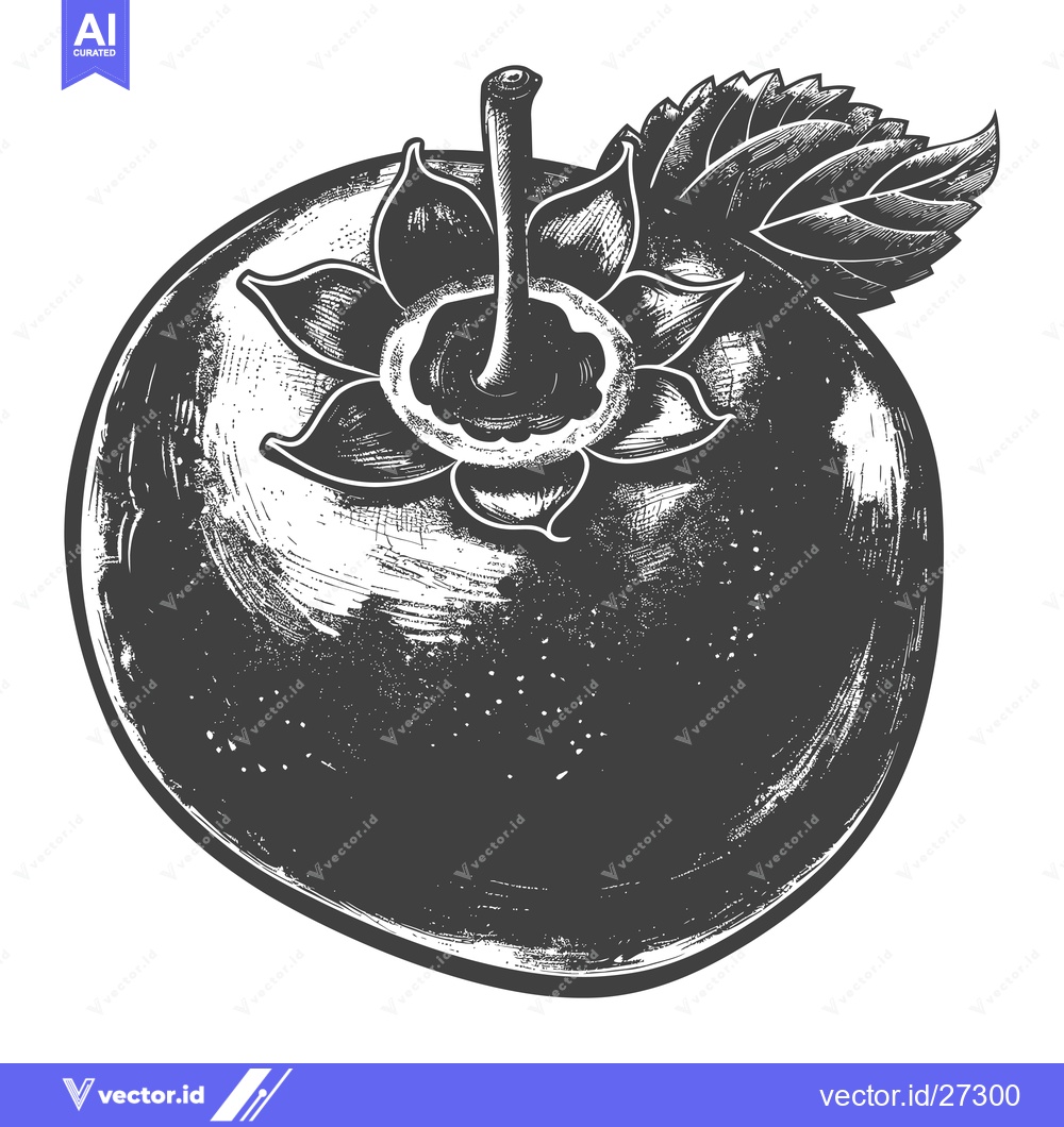 Premium Vector dari A Detailed Ink Drawing Of A Single Persimmon Fruit
