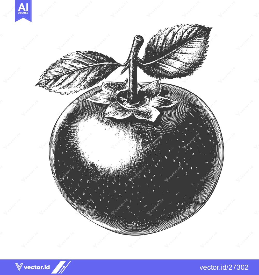 Premium Vector dari A Detailed Engraving of a Single Dark Fruit with Leaves