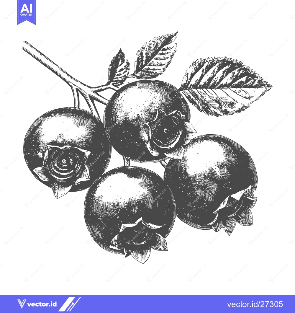 Premium Vector of Engraving of a Cluster of Blueberries on a Branch