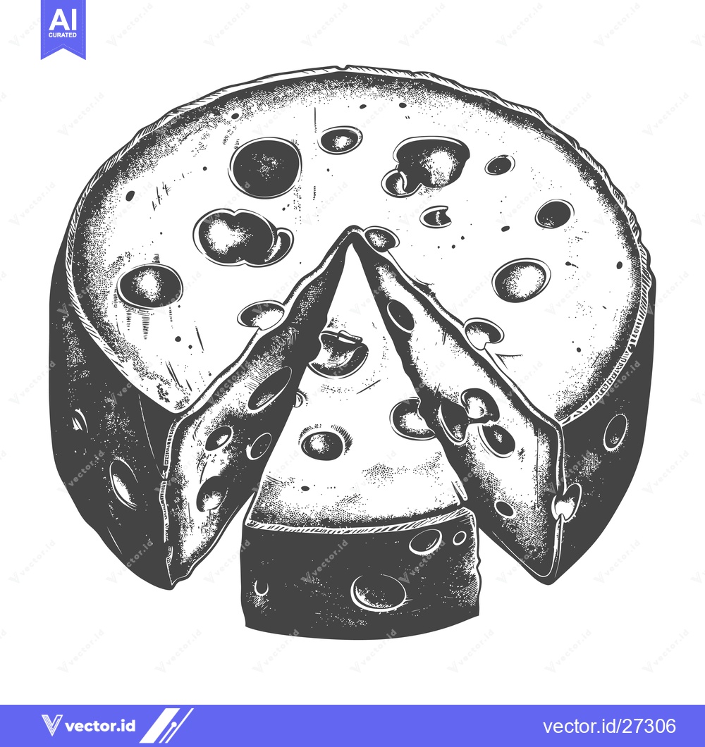 Premium Vector of A round cheese wheel sliced into wedges