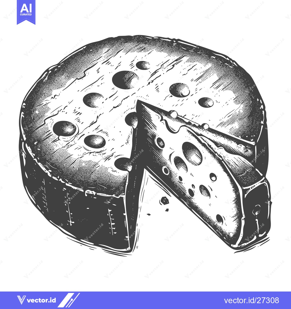 Premium Vector of A wheel of cheese with a slice removed shows holes