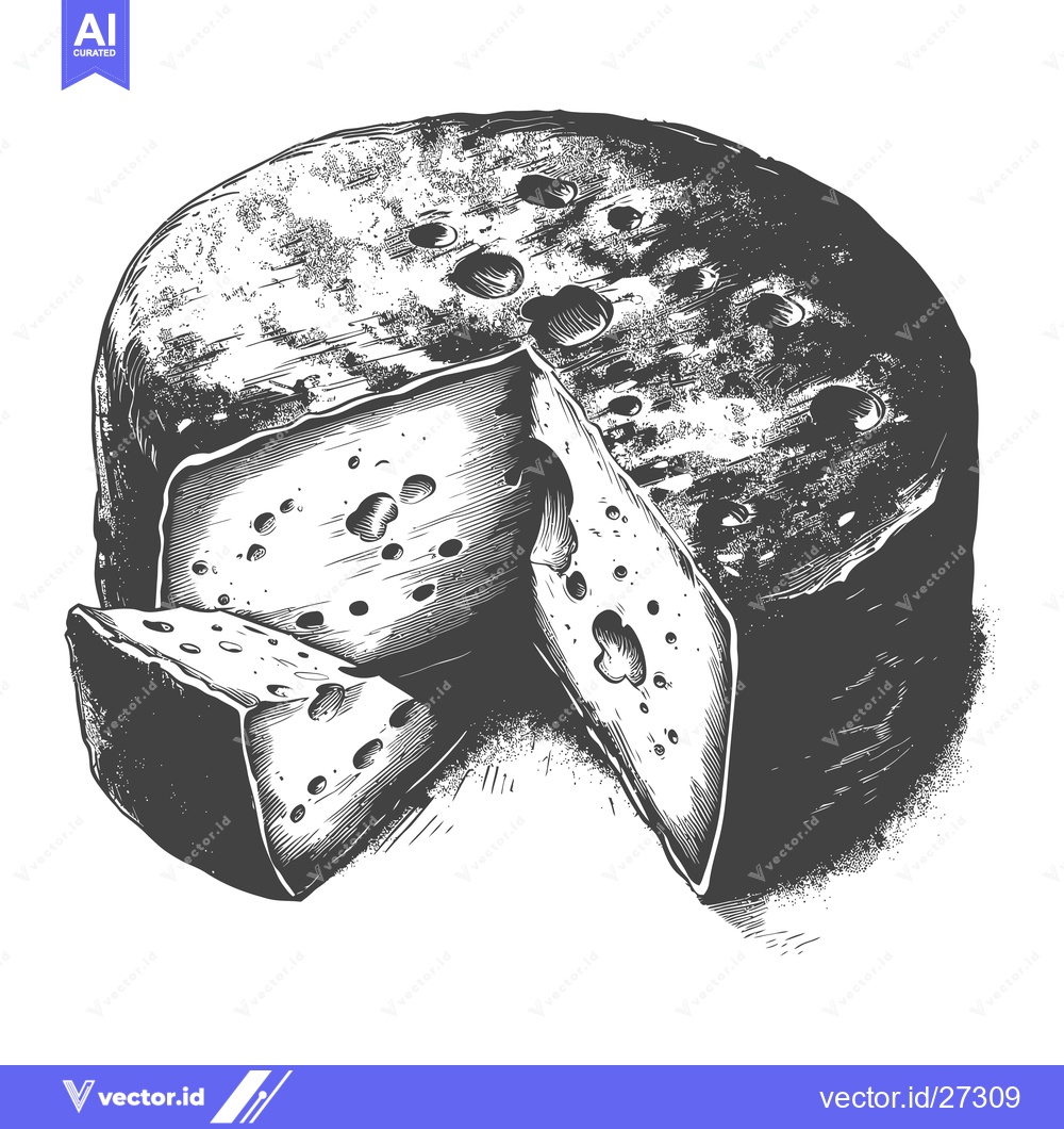 Premium Vector of A wheel of cheese sliced into wedges showing its texture and holes