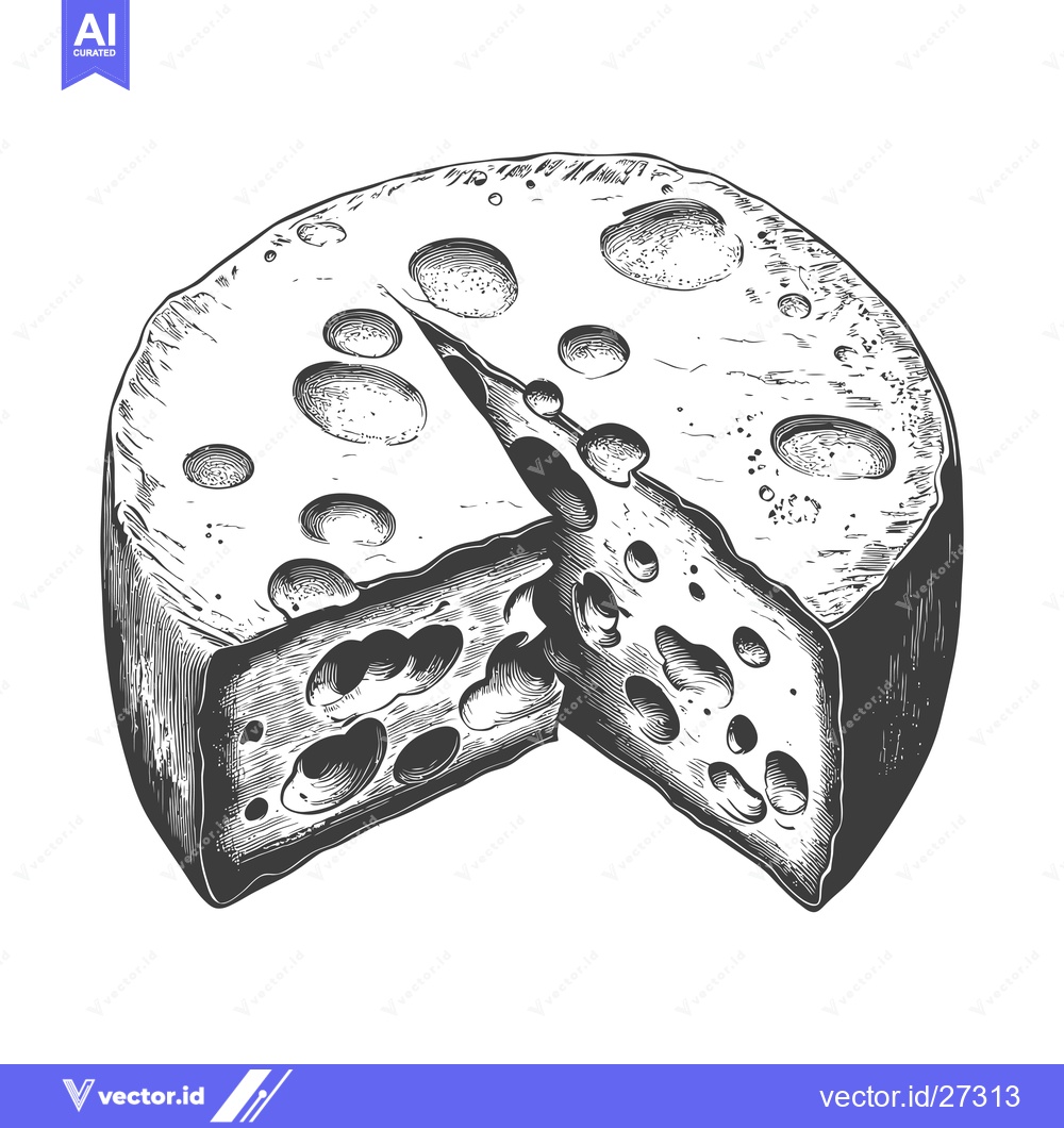 Premium Vector of A wheel of cheese is sliced showing its holes