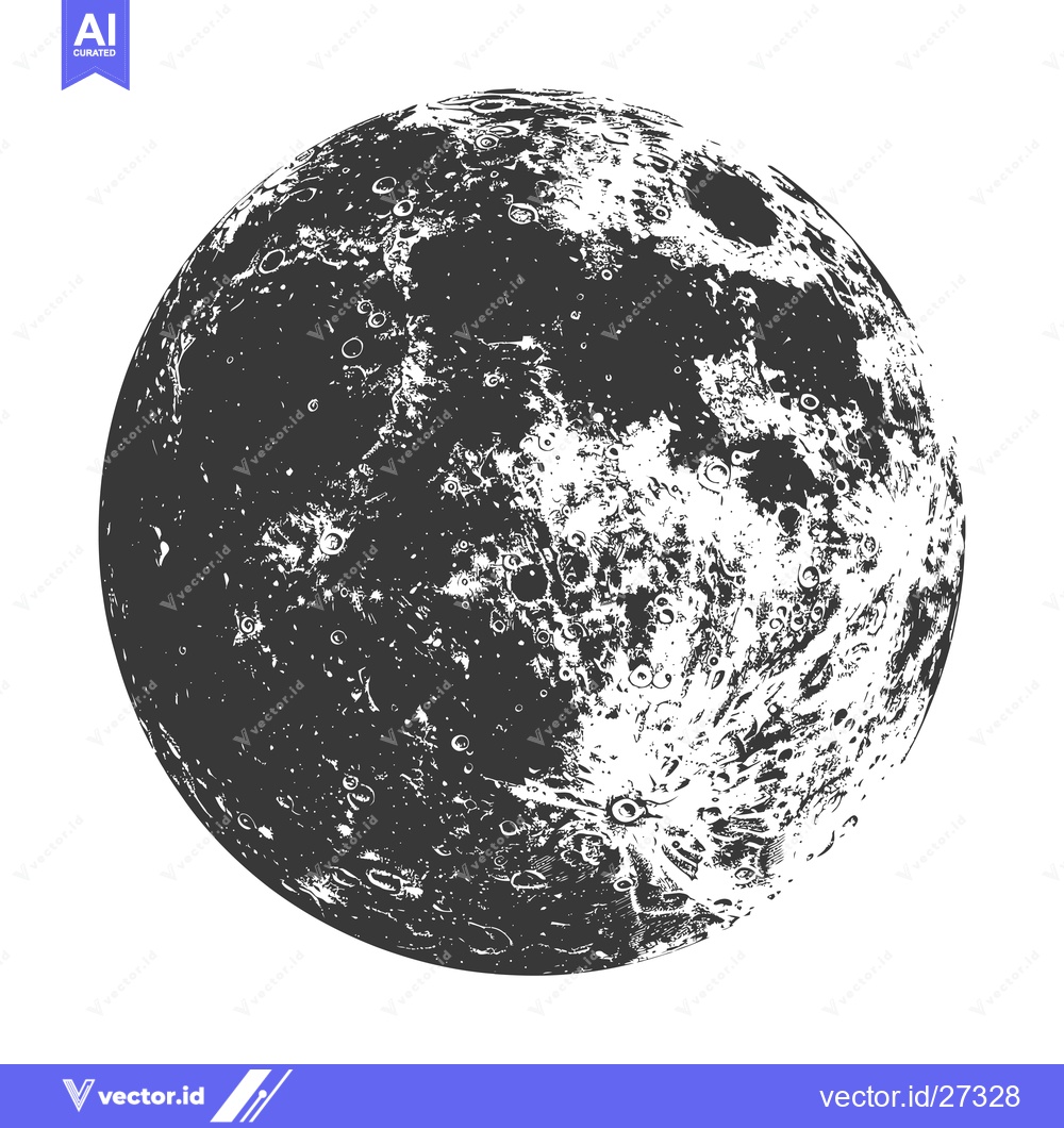 Premium Vector dari Detailed Monochrome Illustration Of The Moons Surface