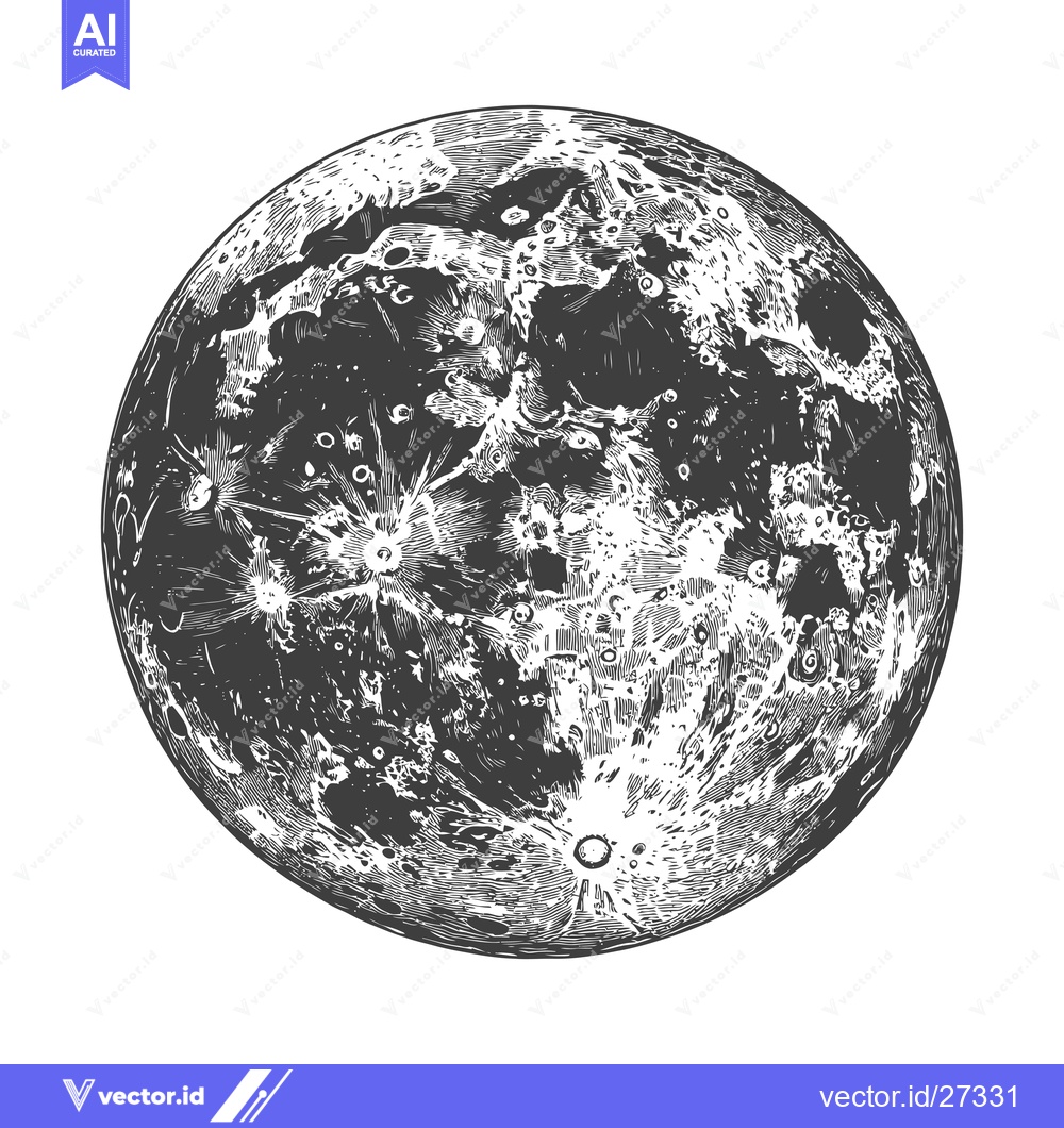 Premium Vector dari Detailed Engraving of the Moons Surface Showing Craters