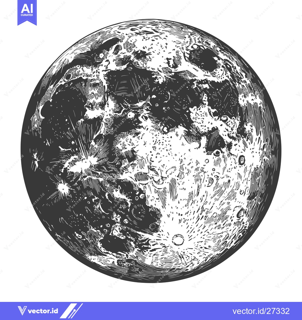 Premium Vector of Detailed Engraving Of The Moons Surface Showing Craters And Texture