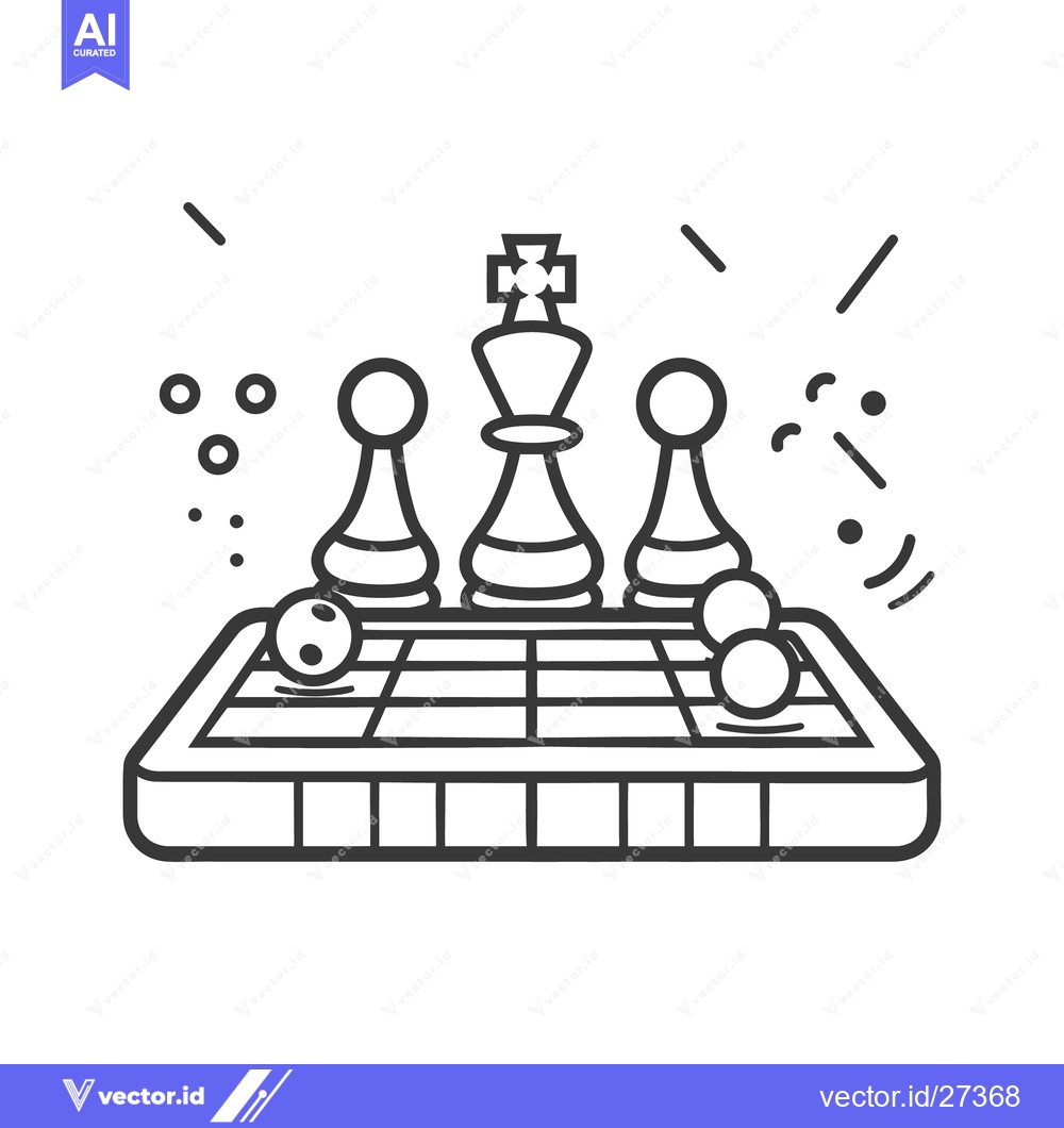 Premium Vector of A simplified monochrome illustration depicts chess pieces on a chessbo